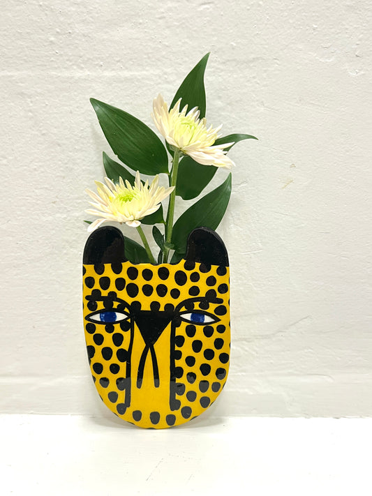 Mini Ceramic Wall Bud Vase by Studio Soph - Yellow Cheetah