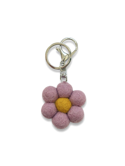 Pink/Mustard Daisy Felted Wool Keyring/Clip