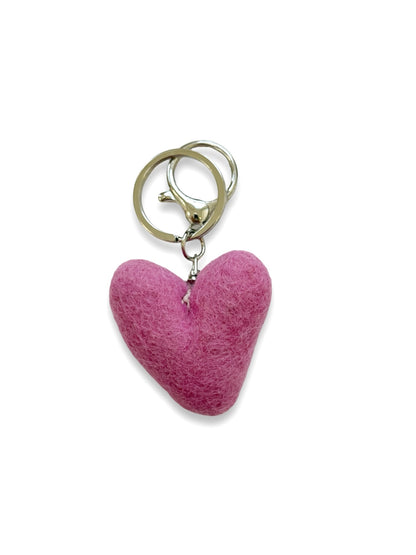 Pink Heart Felted Wool Keyring/Clip
