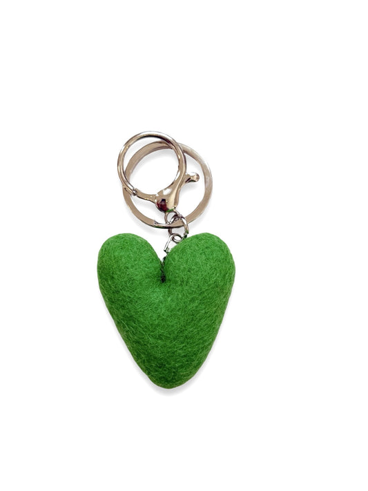 Grass Green Heart Felted Wool Keyring/Clip