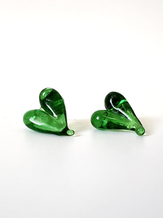 Glass Heart Studs - Emerald