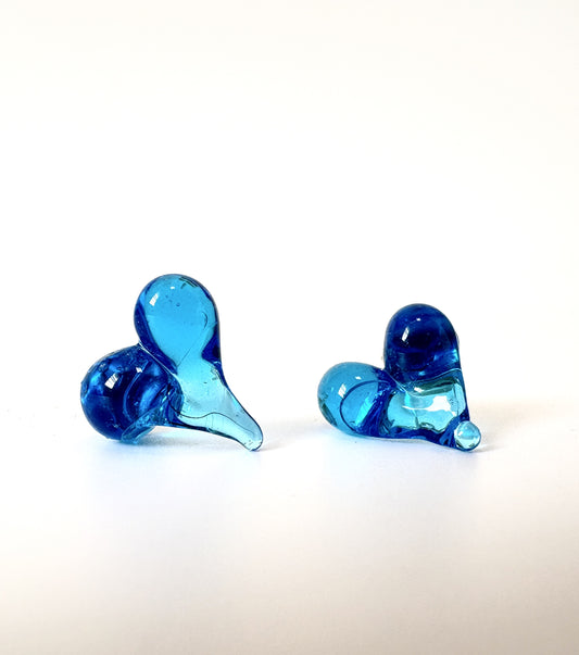 Glass Heart Studs - Aqua