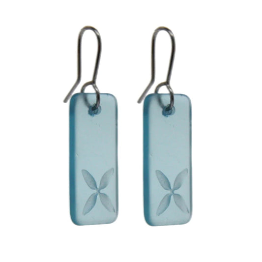 Drop Tapa Earrings - Etched Light Blue Glass
