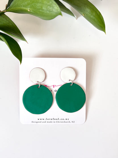 Polkadot Earrings - White, Grass Green