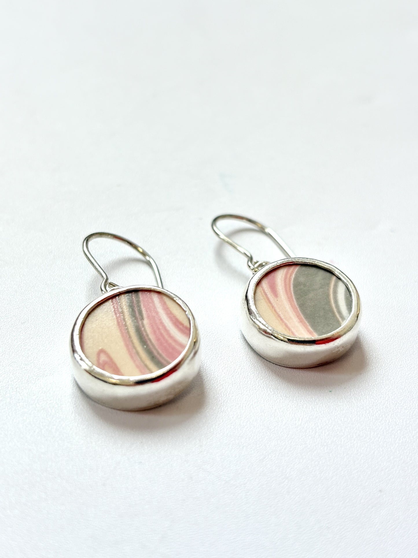 Repurposed Tilly @ Home Pink / Grey China & Sterling Silver Earrings (#24137)