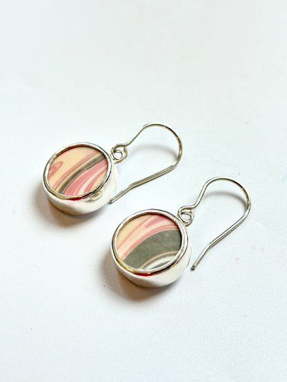 Repurposed Tilly @ Home Pink / Grey China & Sterling Silver Earrings (#24137)