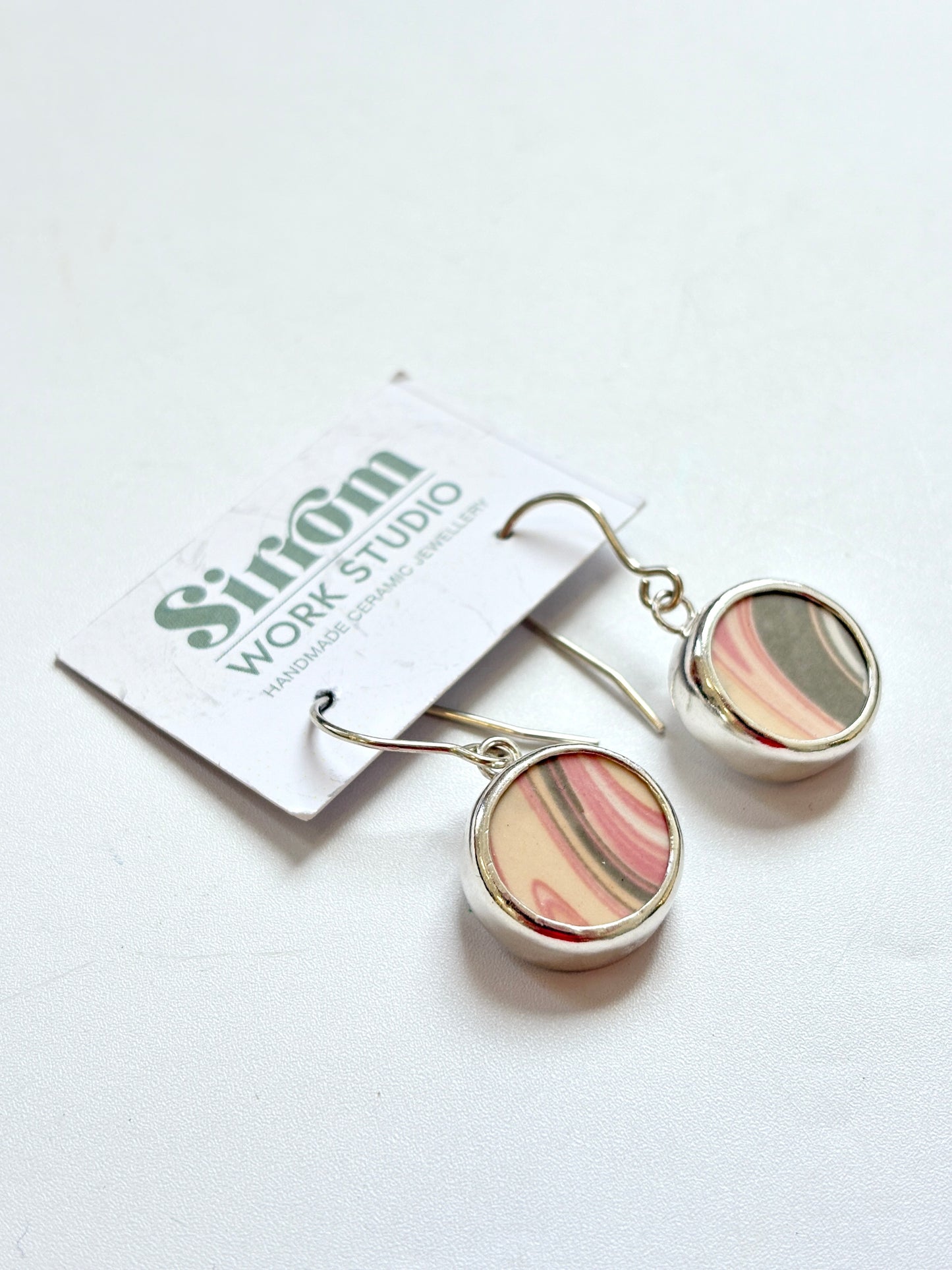 Repurposed Tilly @ Home Pink / Grey China & Sterling Silver Earrings (#24137)