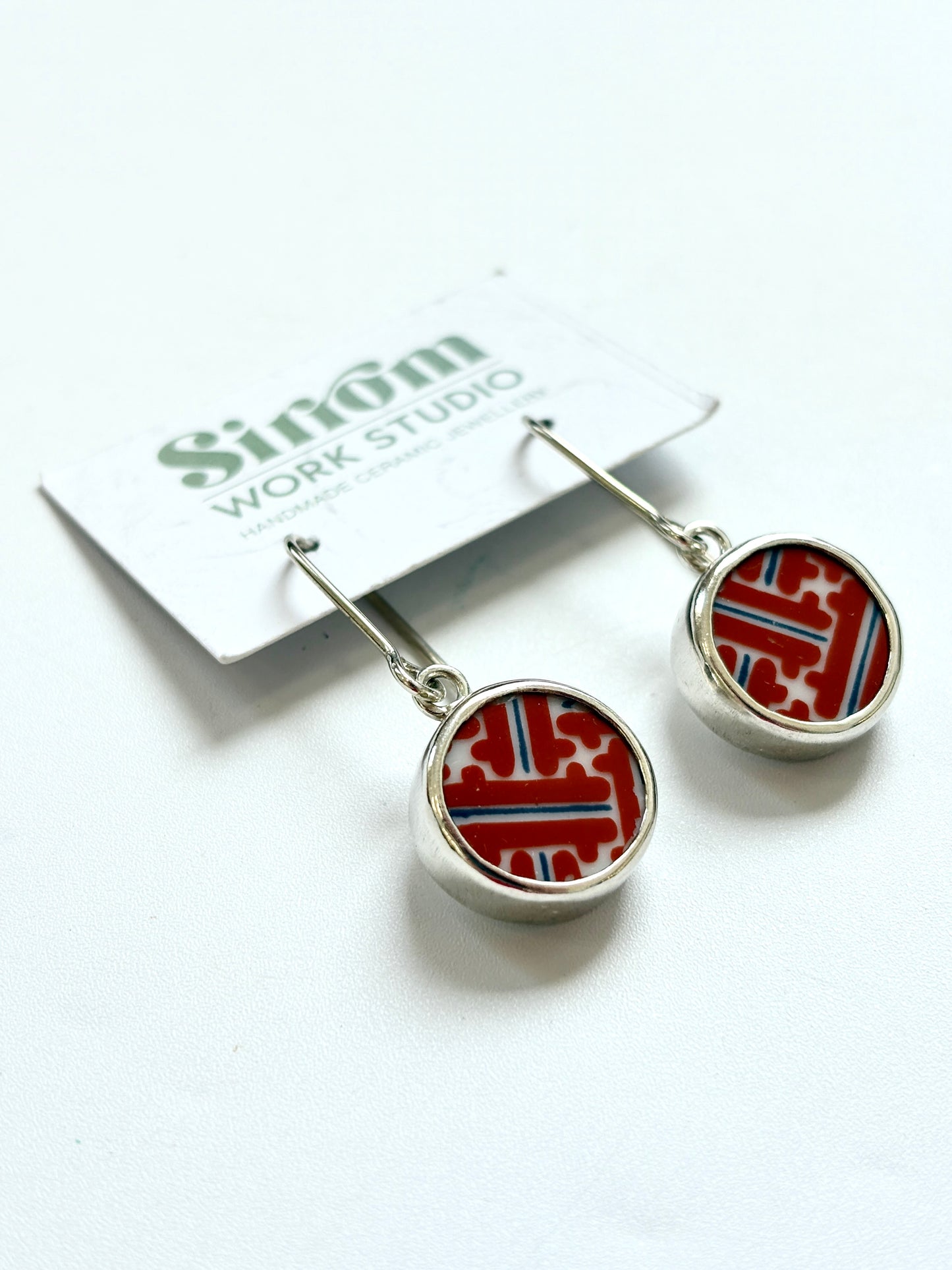 Repurposed Hex Plate China & Sterling Silver Earrings (#2393)