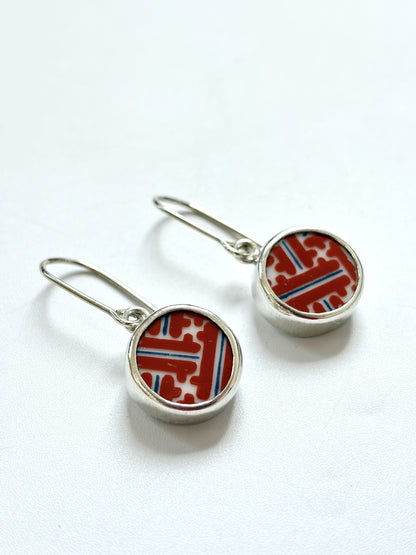 Repurposed Hex Plate China & Sterling Silver Earrings (#2393)