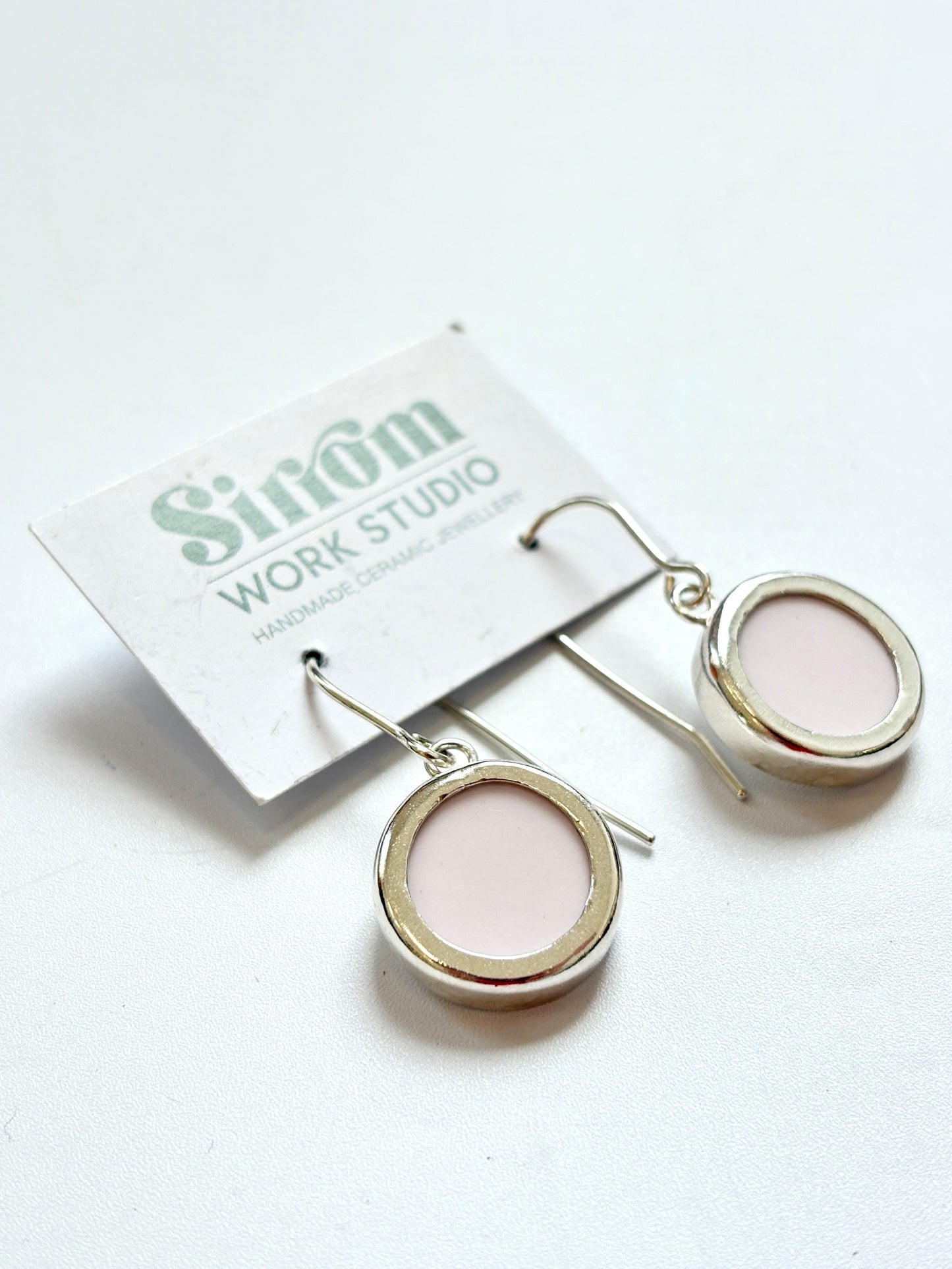 Repurposed Colclough Pale Pink Bone China & Sterling Silver Earrings (#2450)