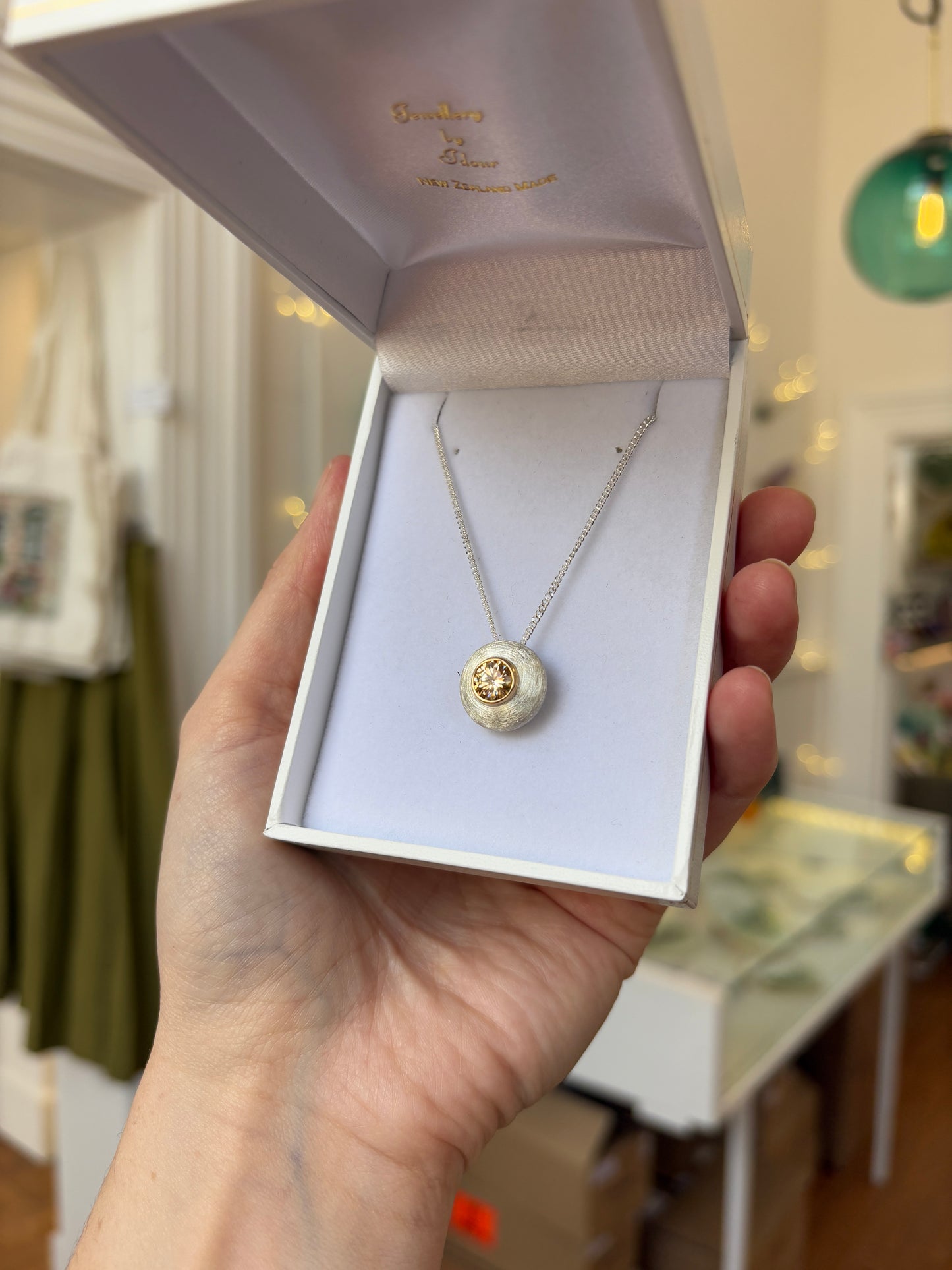 Moissanite in 18ct Gold on Textured Silver Necklace (CI-23)