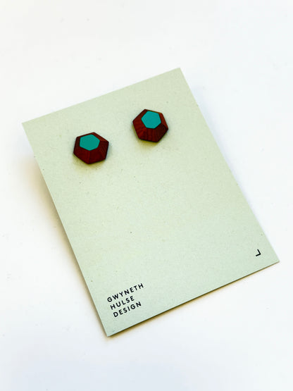 Bright Turquoise Faceted Native Timber Studs