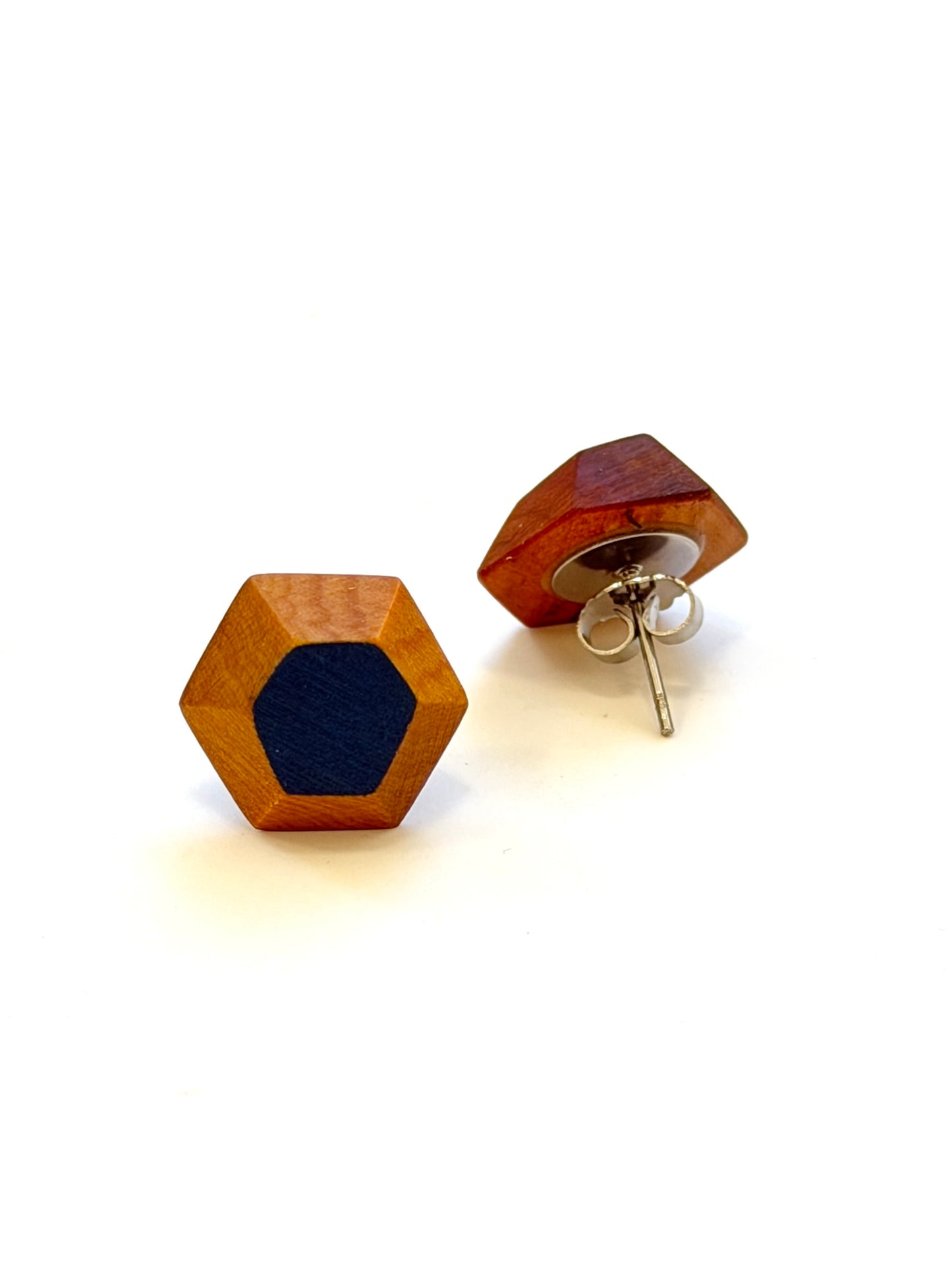 Navy Blue Faceted Native Timber Studs
