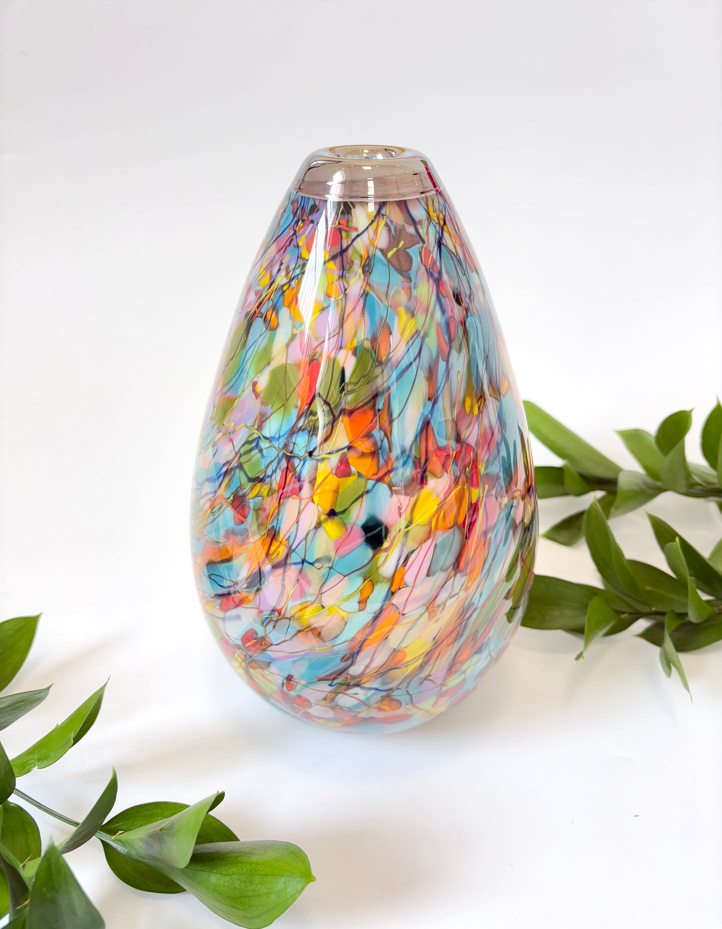 Handblown Glass Teardrop Statement Vase - Water Lily #1