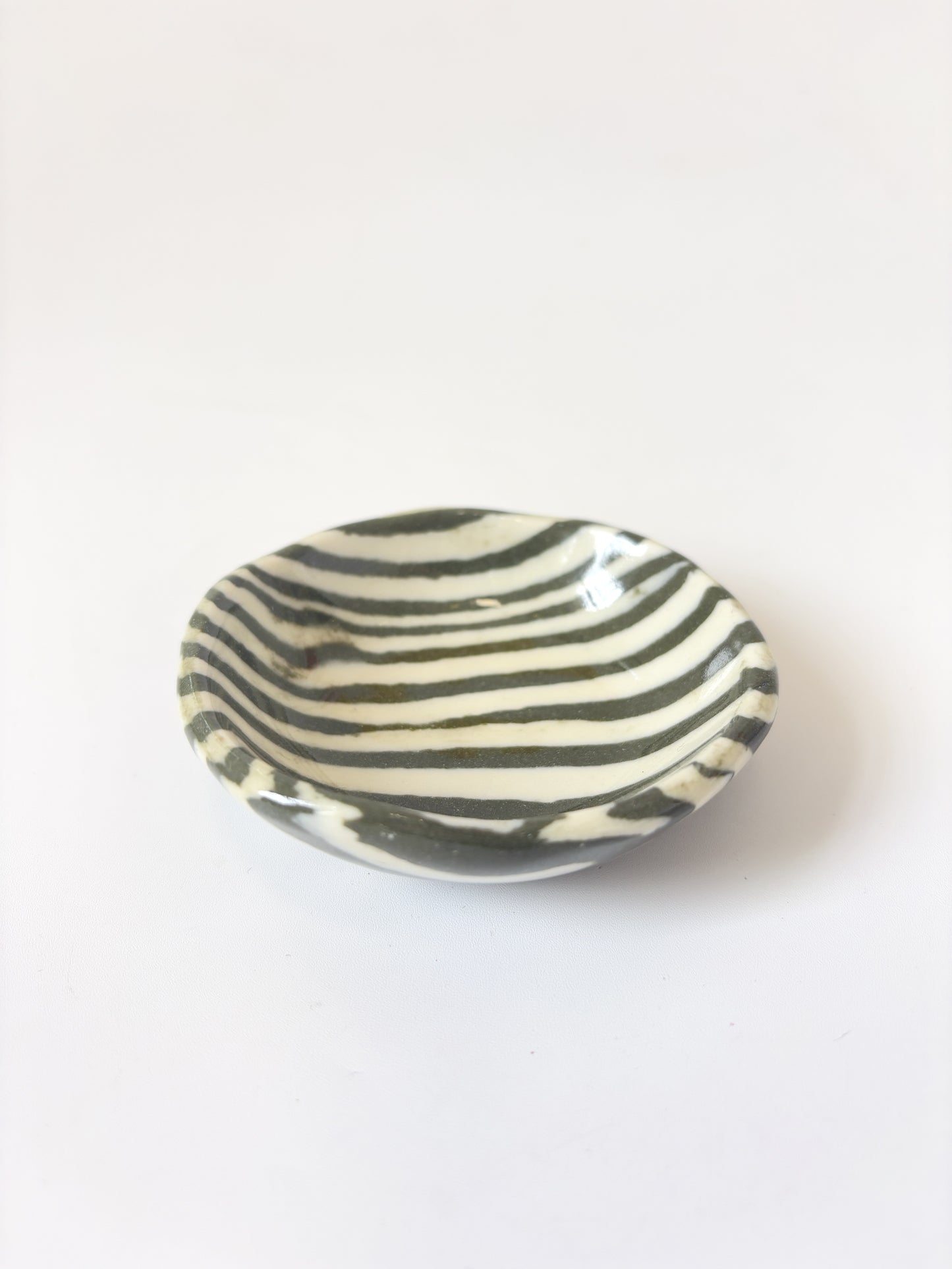 Ceramic Nerikomi Tiny Dish - Dark Green Stripe