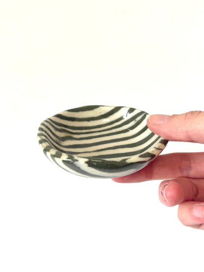 Ceramic Nerikomi Tiny Dish - Dark Green Stripe