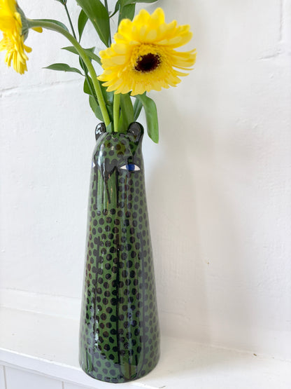Dark Green Cheetah Vase by Studio Soph - Tall