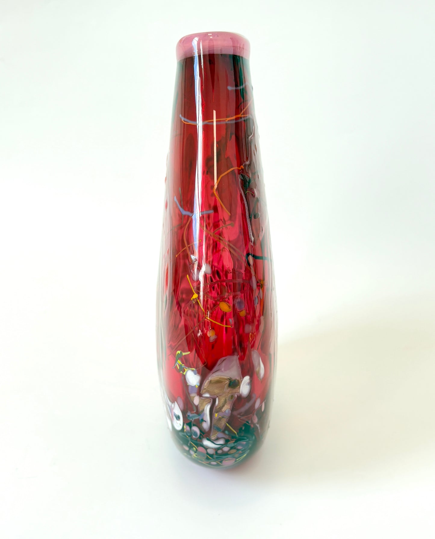 Large Oval Red Shard Handblown Glass Vase by Grinter Glass