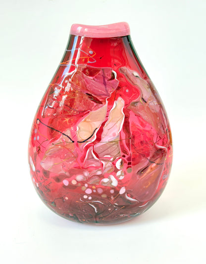 Large Oval Red Shard Handblown Glass Vase by Grinter Glass