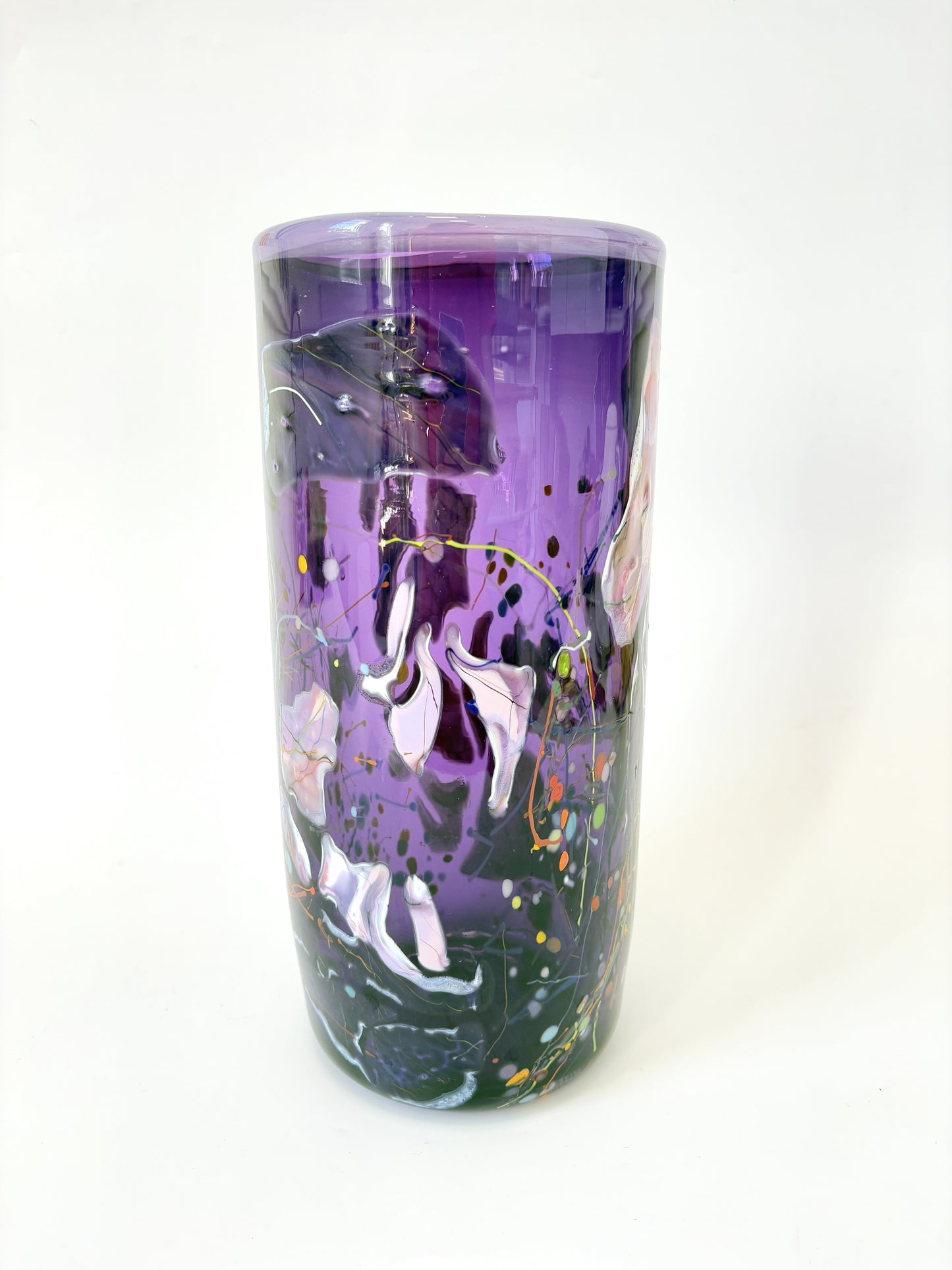 Large Purple Shard Handblown Glass Cylinder Vase -  by Grinter Glass