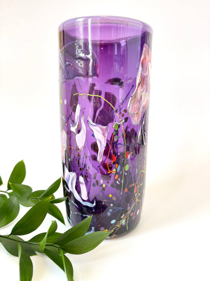 Large Purple Shard Handblown Glass Cylinder Vase -  by Grinter Glass