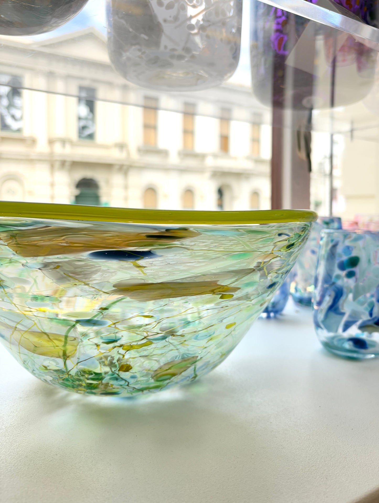 Large Shard Handblown Glass Bowl in Green