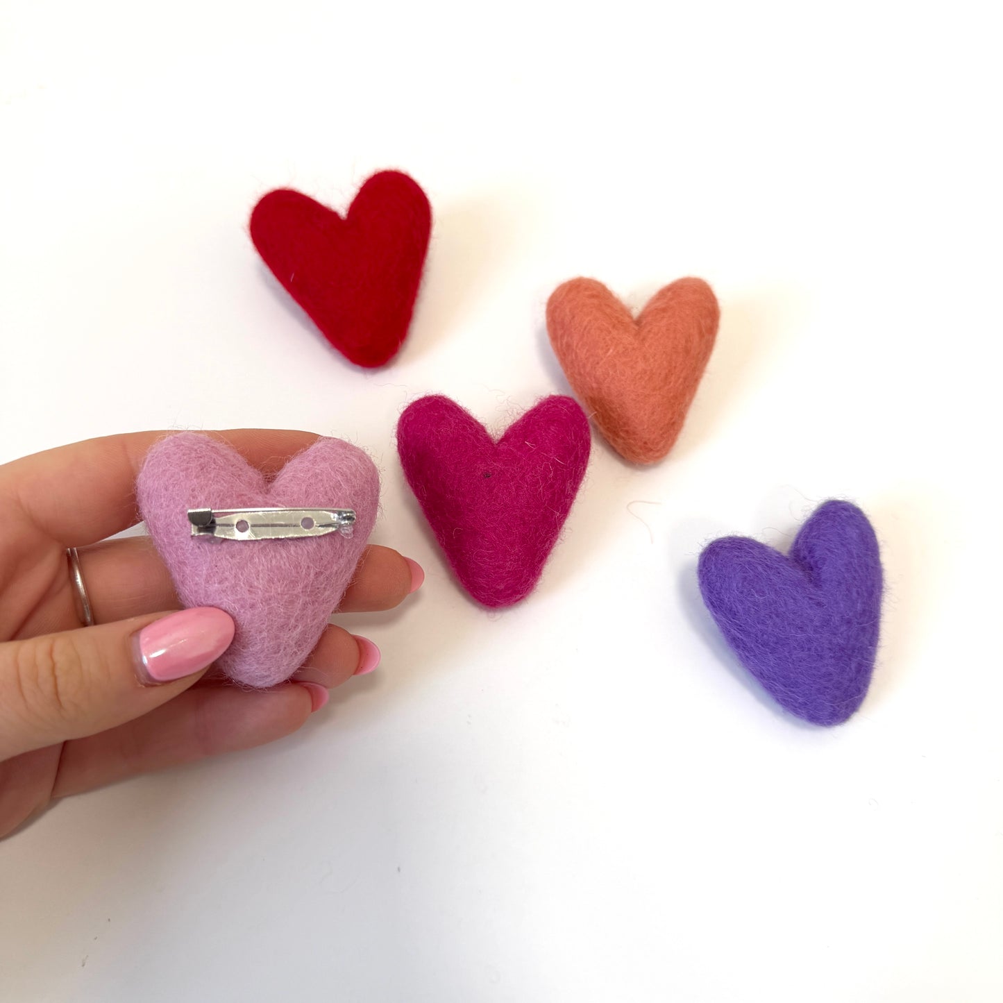 Heart Shaped Felted Wool Brooch - choose colour