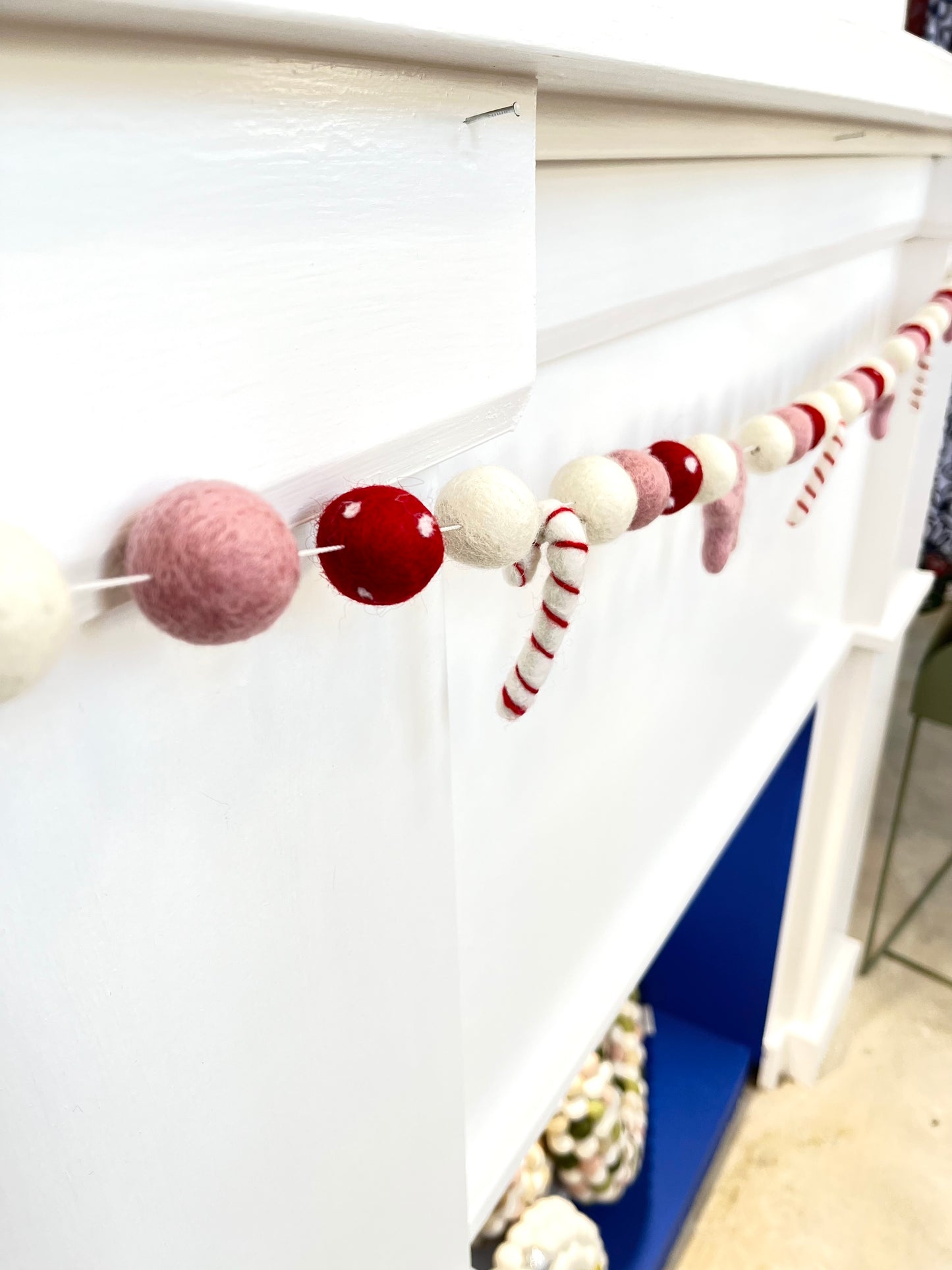 Christmas Felted Garland - Candy Cane with Pink Star