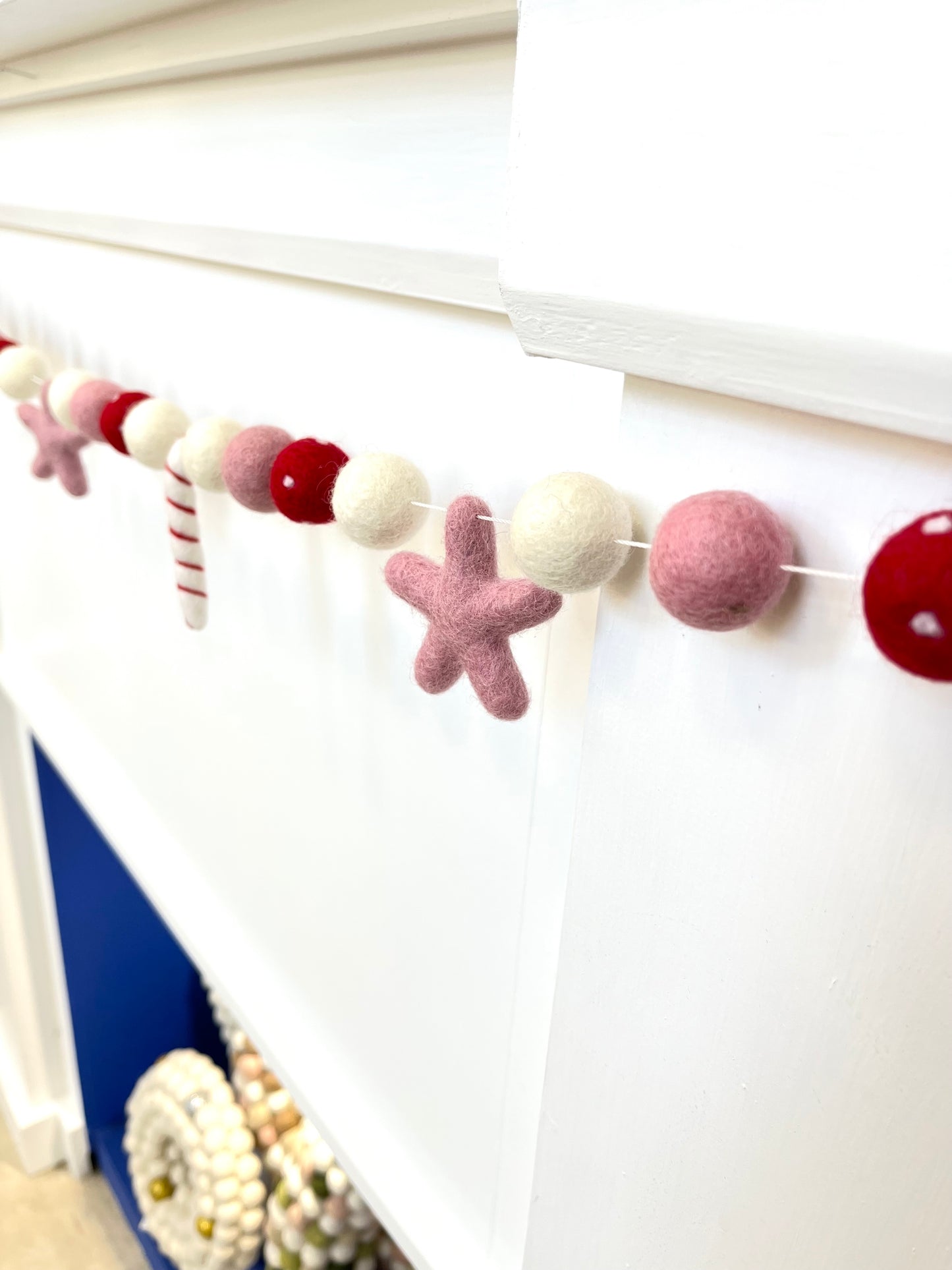 Christmas Felted Garland - Candy Cane with Pink Star