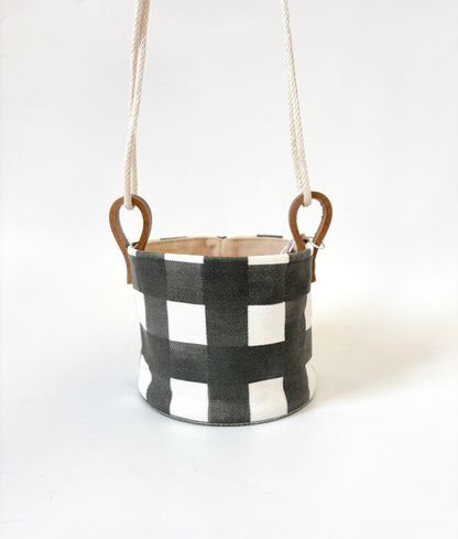 Hanging Canvas Planter - Black & White Gingham