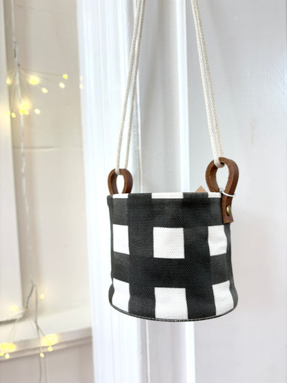 Hanging Canvas Planter - Black & White Gingham