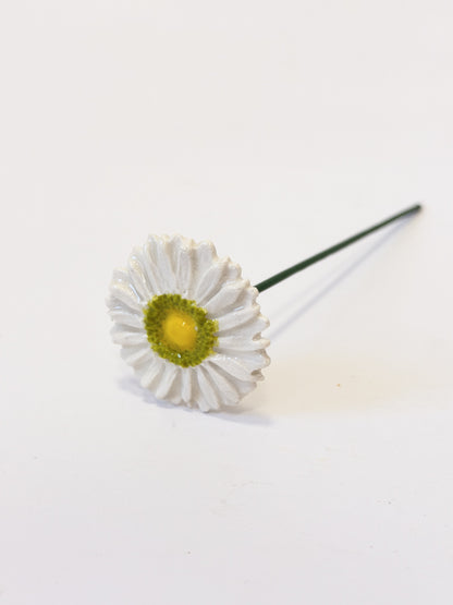 White Marguerite with yellow & green centre - Ceramic Flower