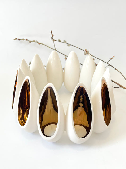 Seed Pod Tealight Wreath - White with Copper Lustre