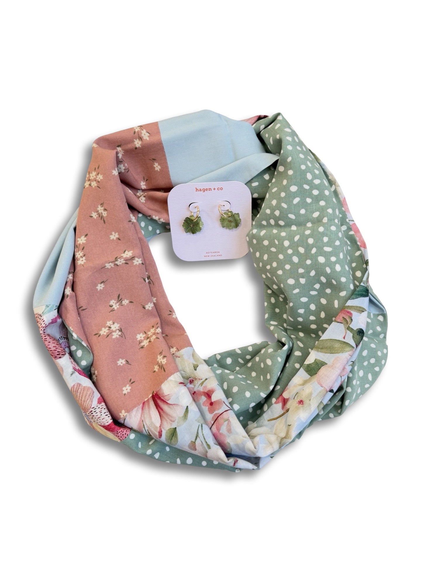 Infinity Scarf - Pastel Florals / Sage Polka Dot