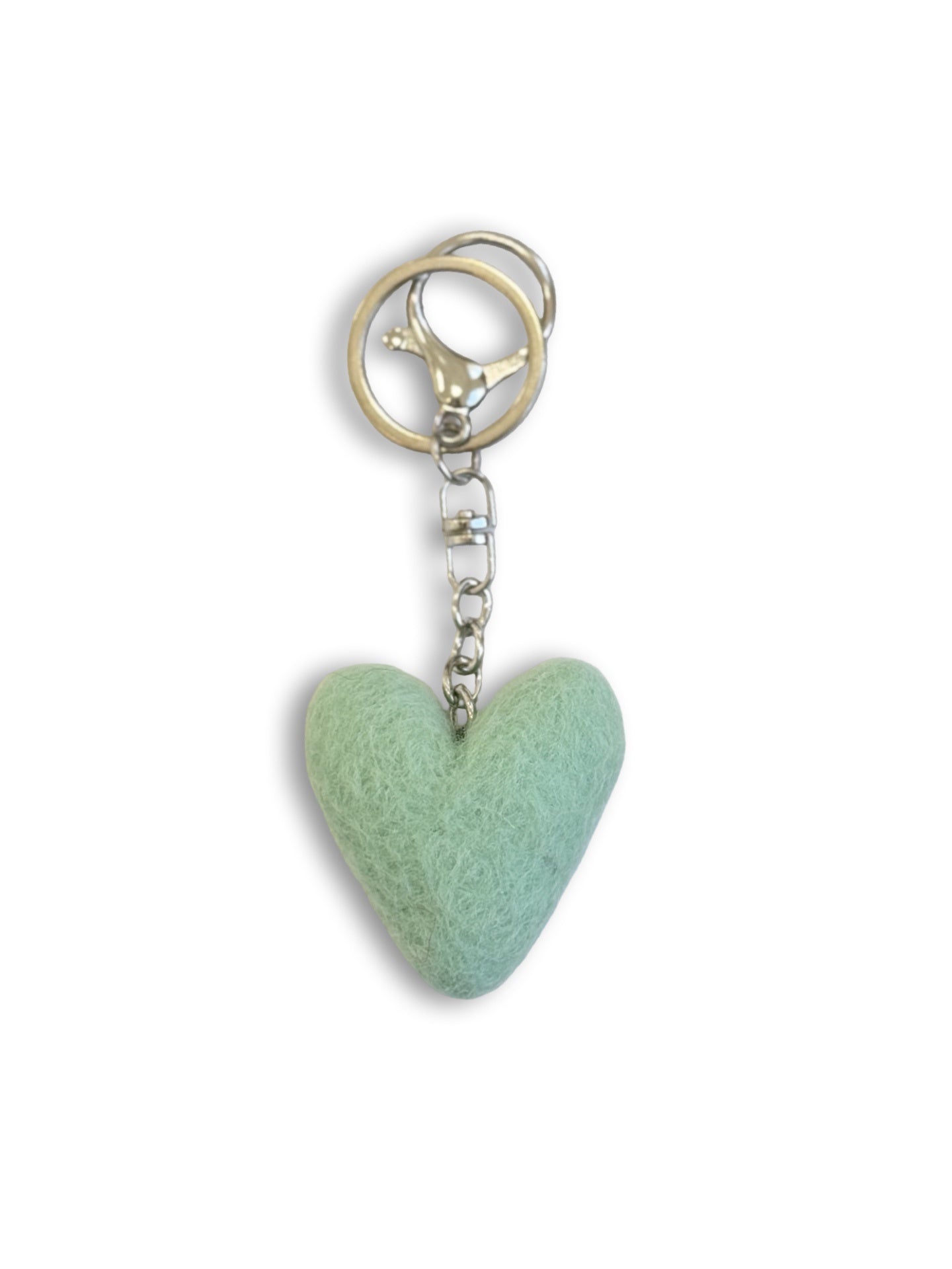 Mint Green Heart Felted Wool Keyring/Clip