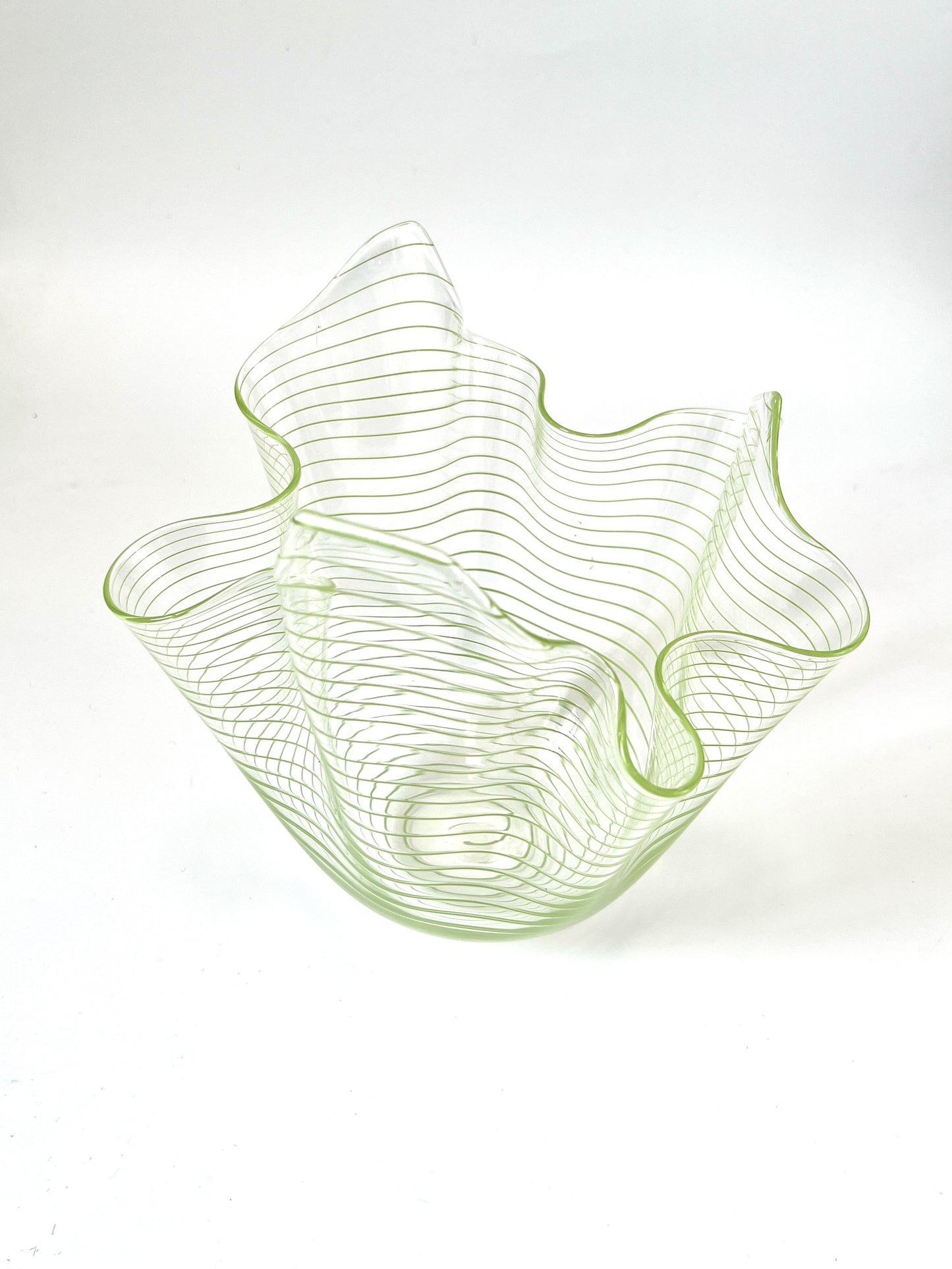 Green stripe Handblown Glass Fazzoletto Bowl - Isobar series