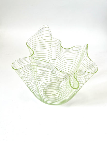 Green stripe Handblown Glass Fazzoletto Bowl - Isobar series