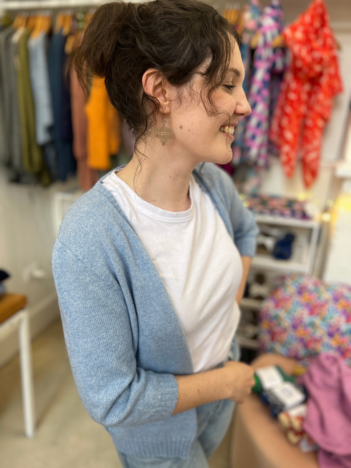 Cotton/Merino Flo Cardigan 3/4 Sleeve - Sky blue