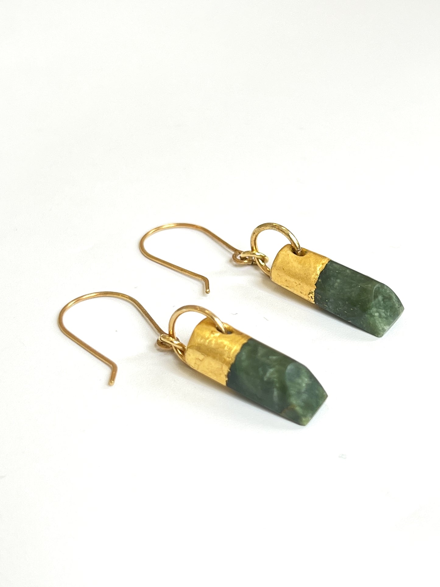 Half Cylinder Gold Dipped Pounamu Earrings (EA-GC1)