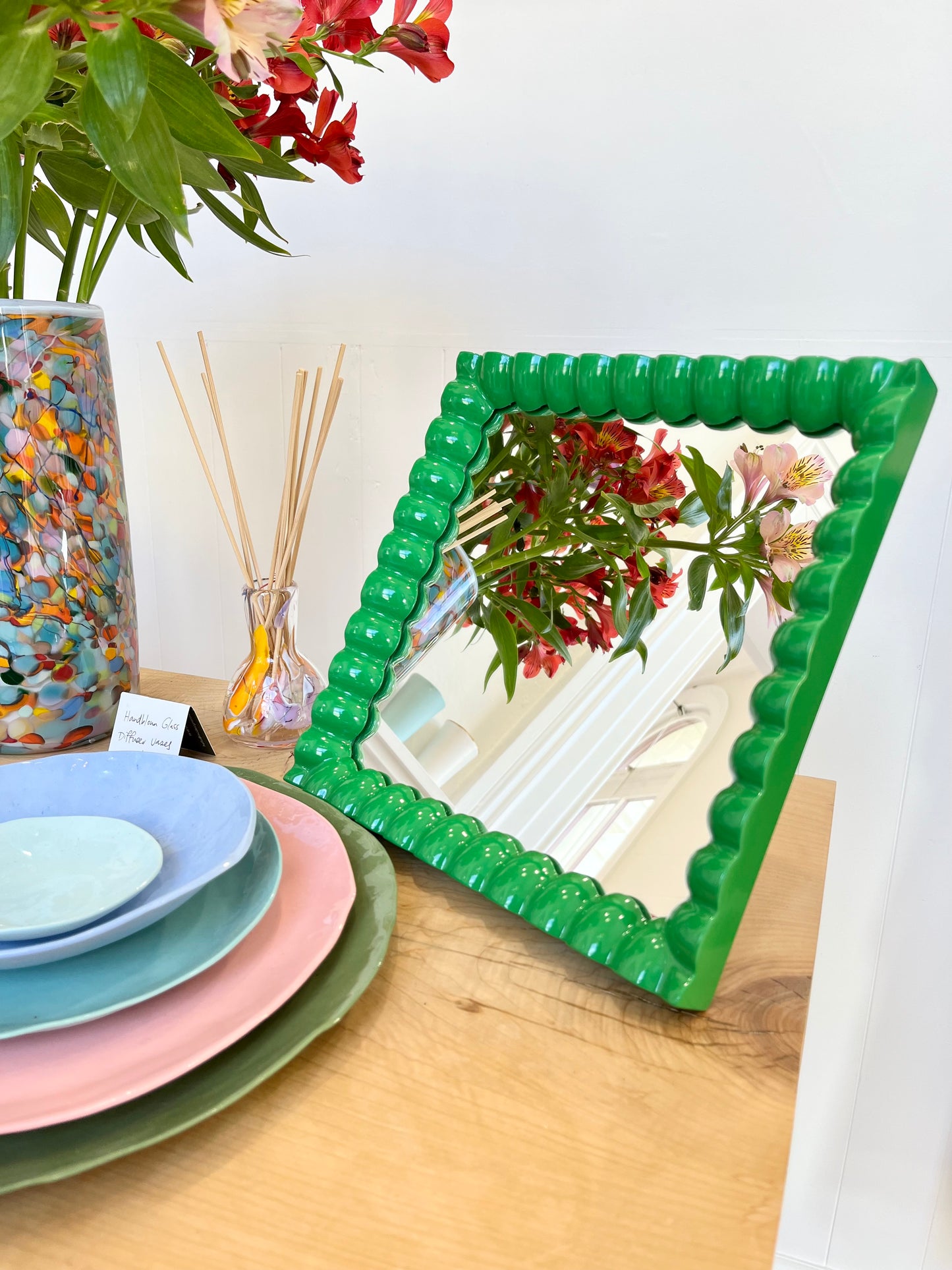 Square Spindle Mirror - Spring Green
