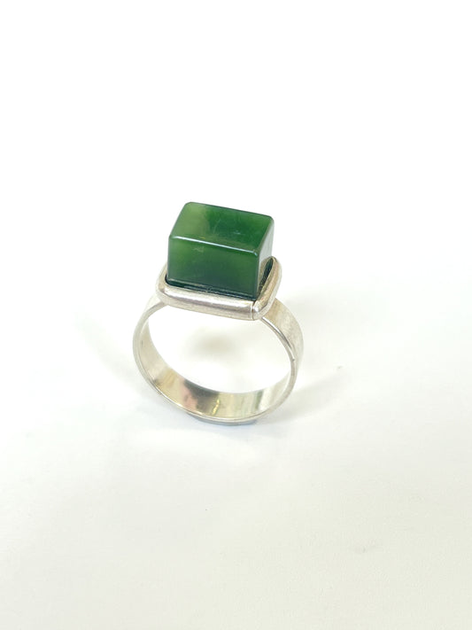 Large Pounamu almost-Cube Ring (RI-CU1)