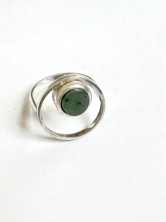 Small Round Flat Offset Pounamu Ring Inside a Circle (RI-RO14)