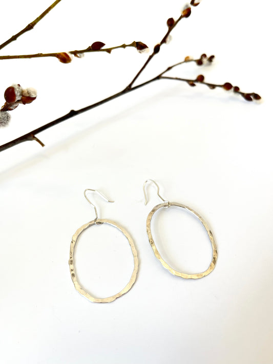 'Happy' Large Textured Organic Hoop Earrings in Sterling Silver