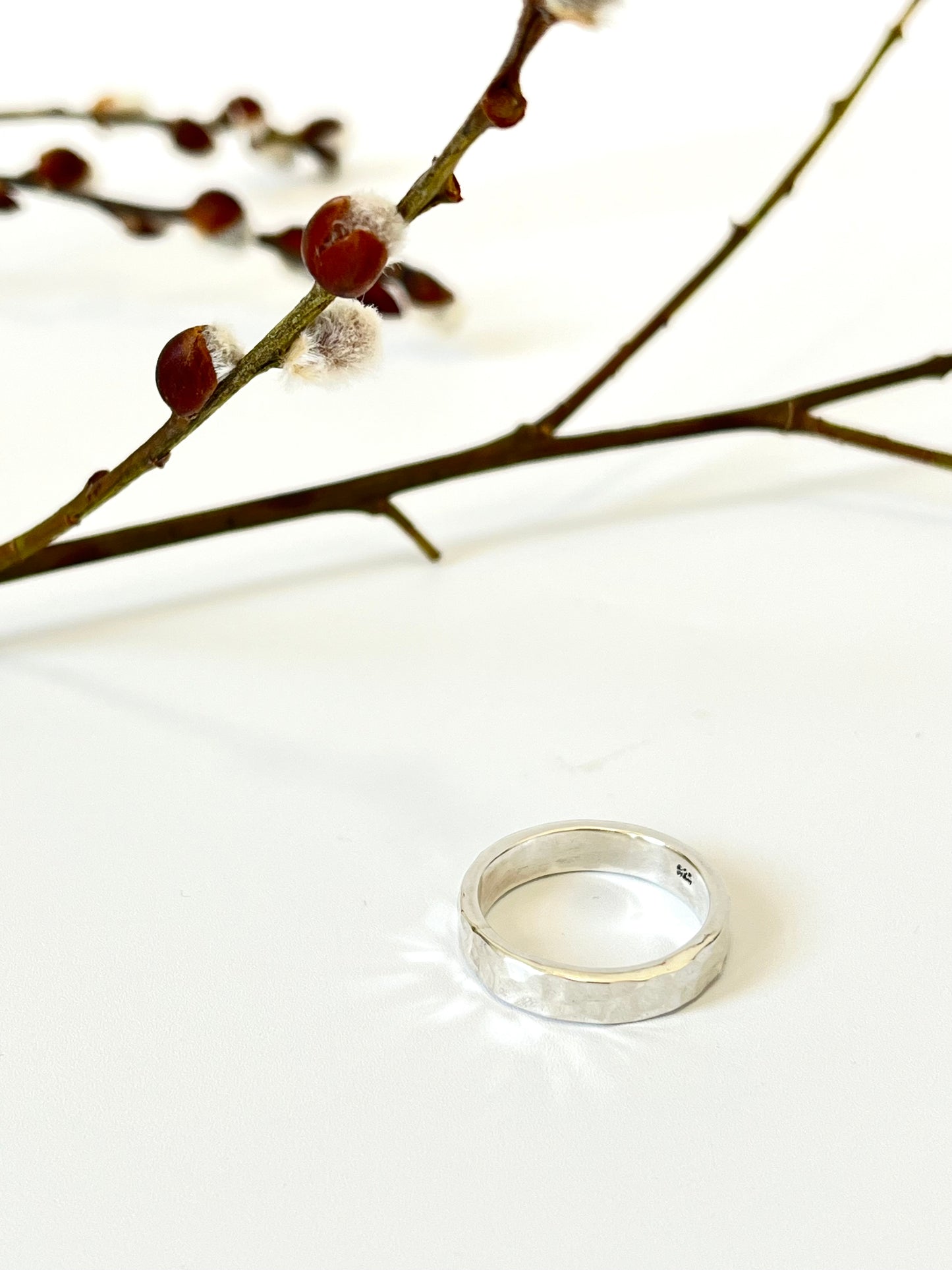 Sterling Silver Textured Ring, Medium Band,  4mm x 2mm