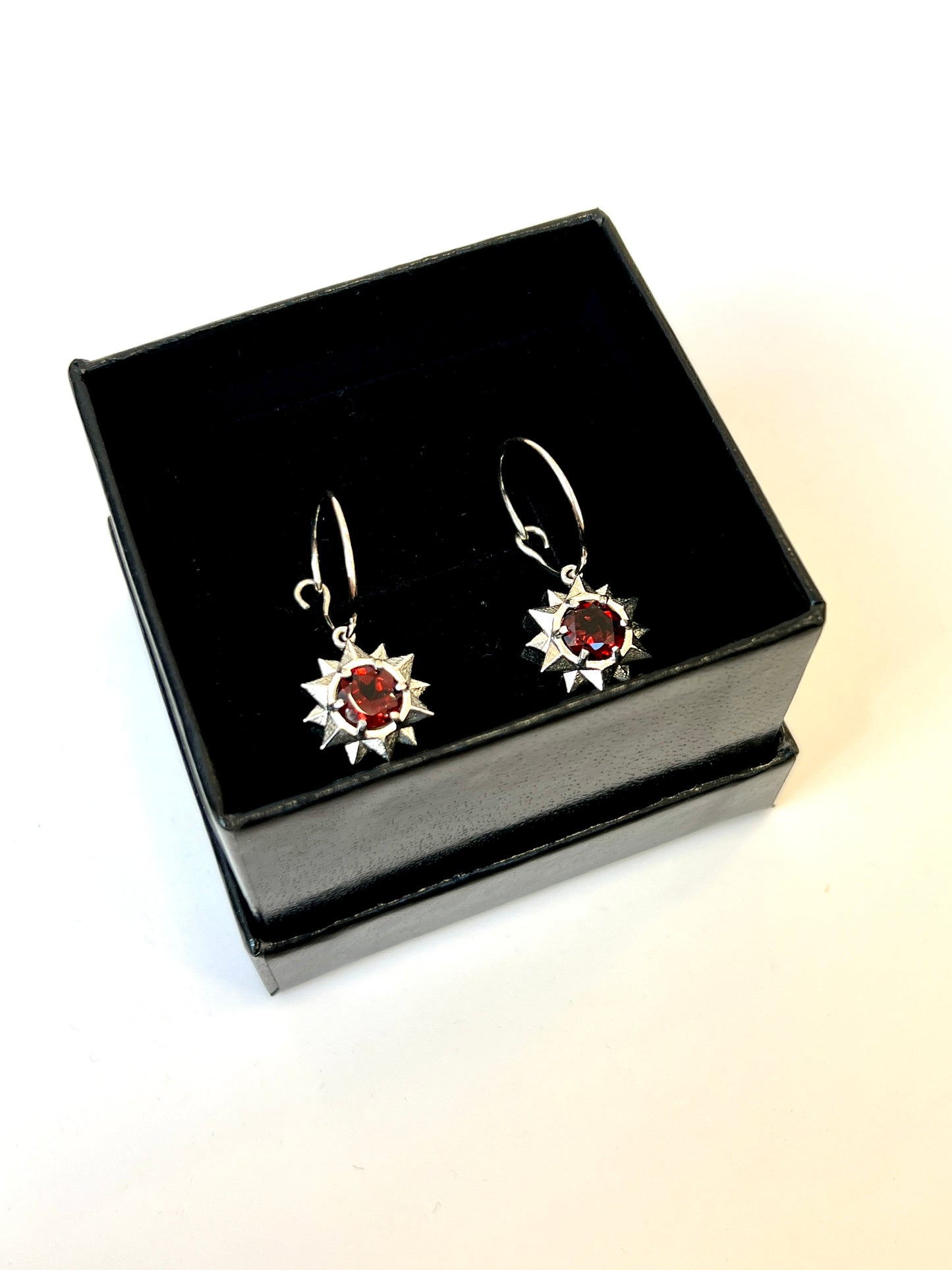 Silver Stardrop Hoop earrings - with Garnets