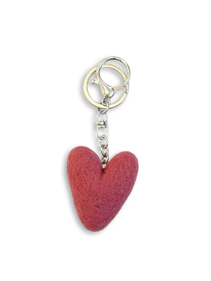 Cranberry Heart Felted Wool Keyring/Clip
