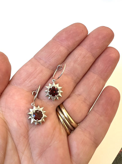 Silver Stardrop Hoop earrings - with Garnets
