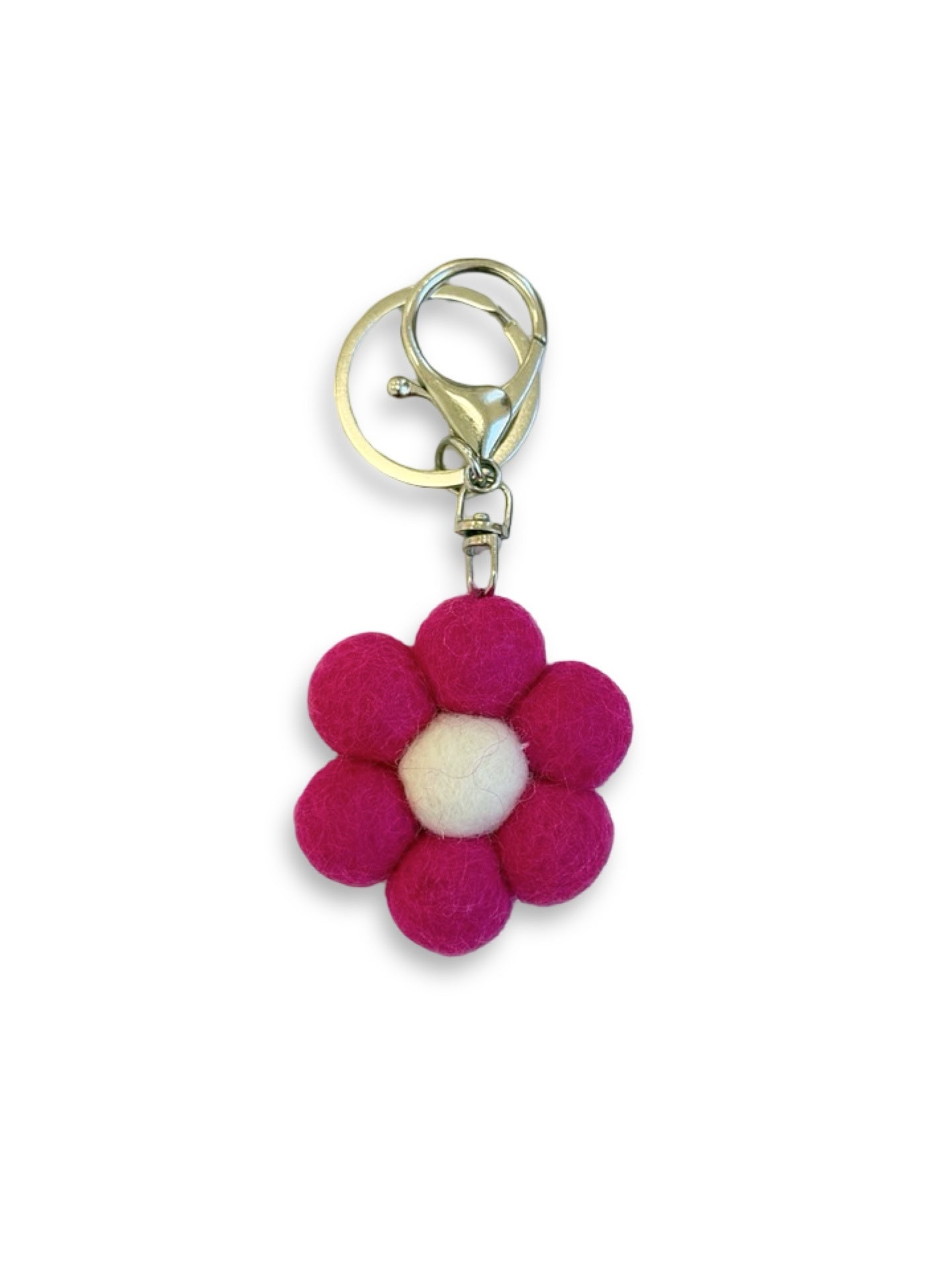 Hot Pink Daisy Felted Wool Keyring/Clip