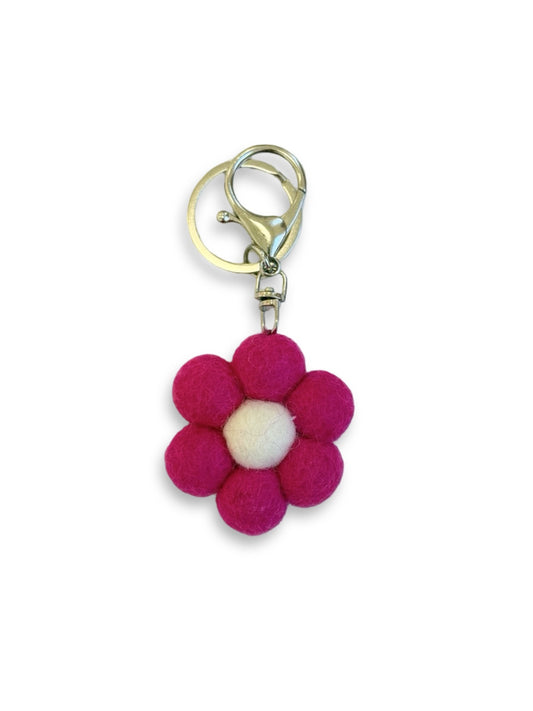 Hot Pink Daisy Felted Wool Keyring/Clip