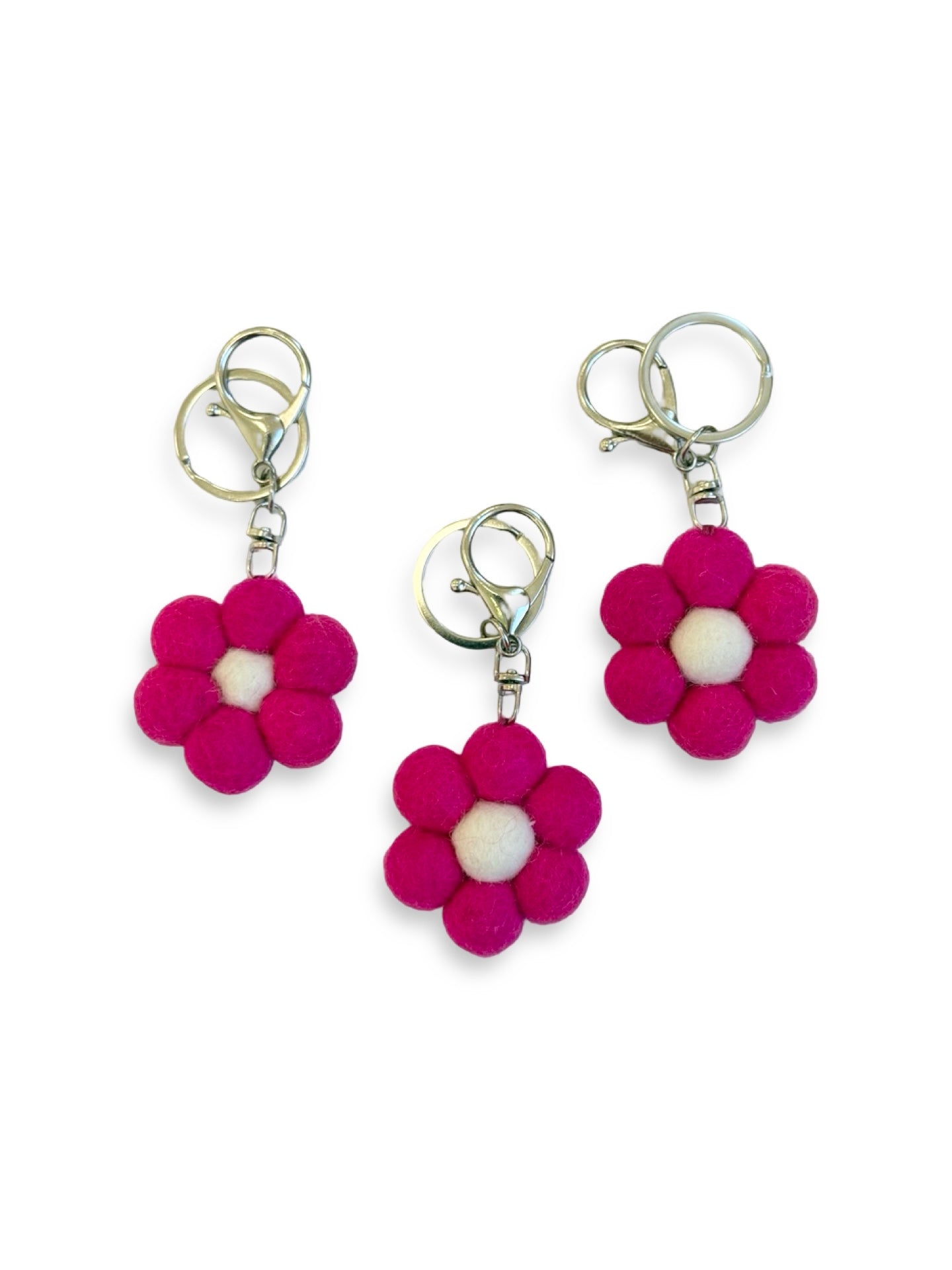 Hot Pink Daisy Felted Wool Keyring/Clip